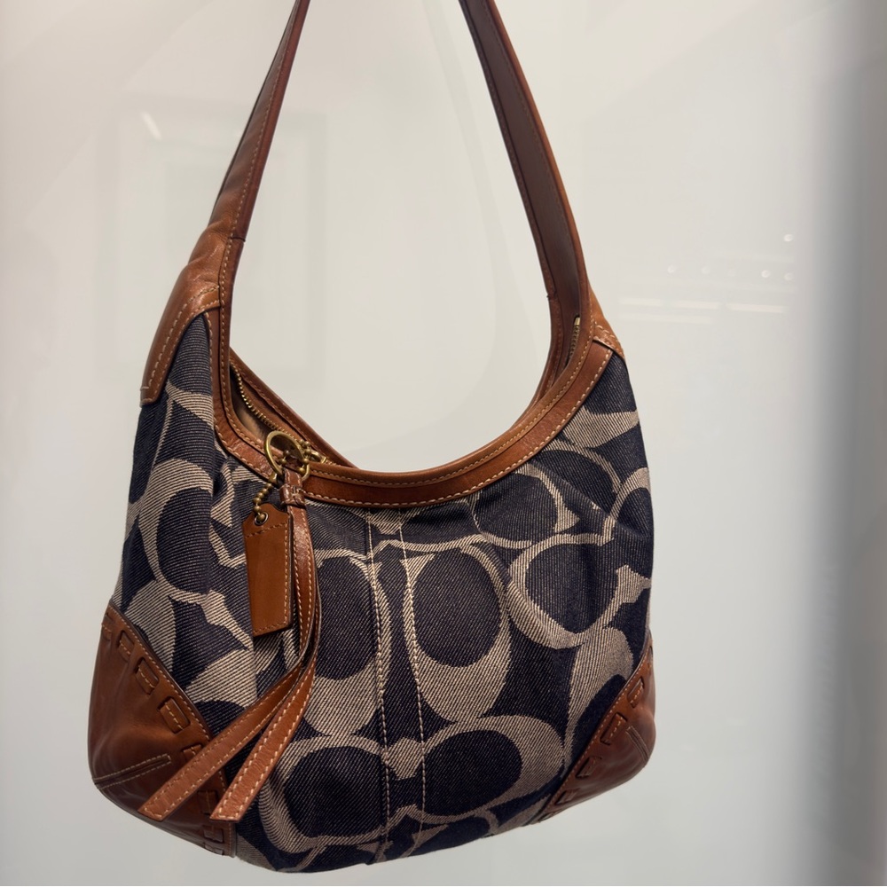 Coach Signature Hobo Bag - Brown and denim